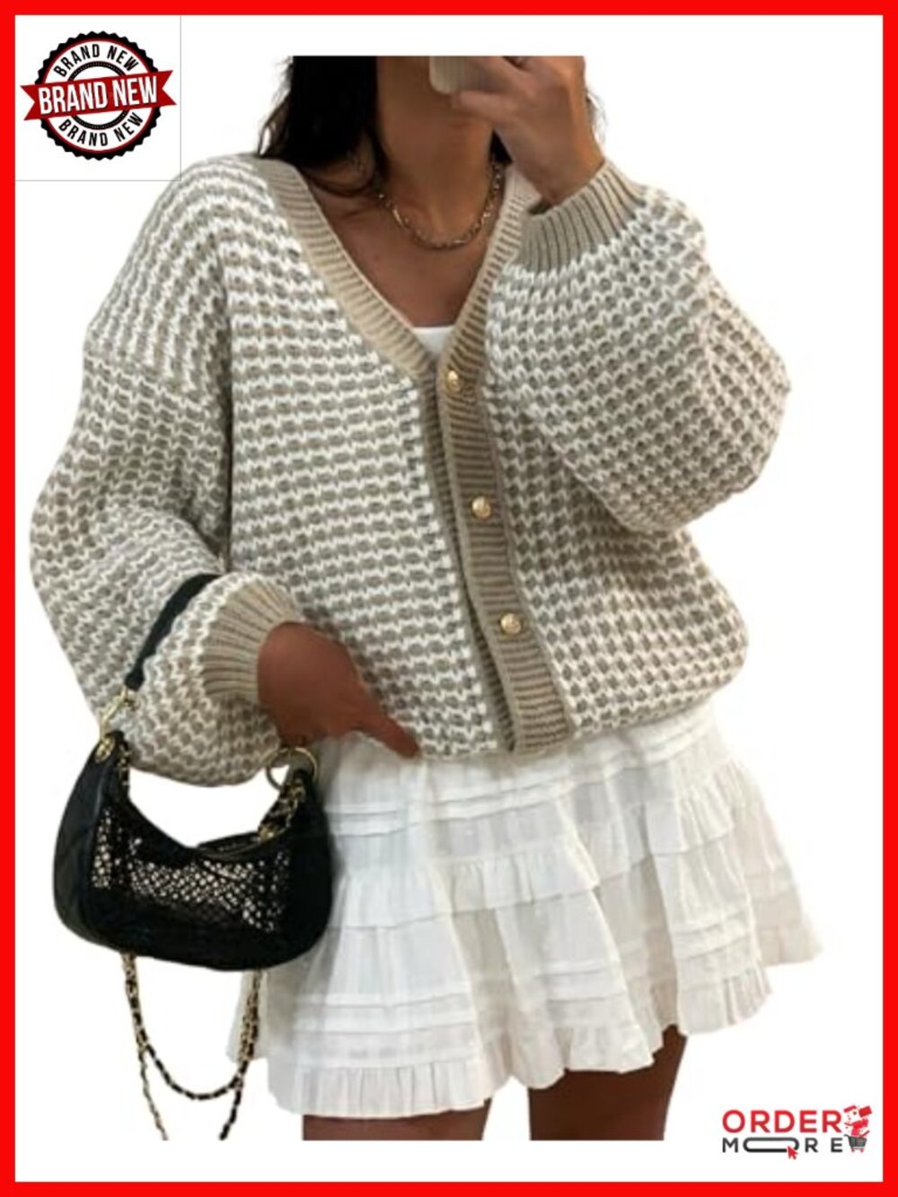Chunky Knit Open Front Cardigan Button Down Cropped Sweater